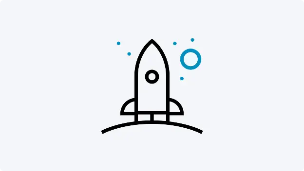 Icon Rakete vor angedeutetem Sternenhimmerl vor grauem Hintergrund