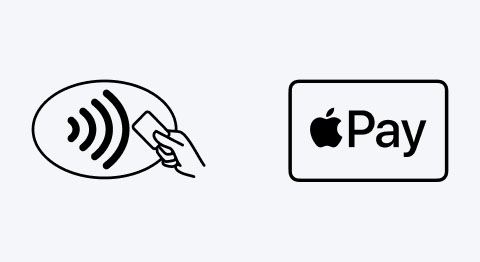Icon kontaktloses Bezahlen und Apple Pay Logo