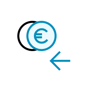 Icon blaue Euro-Münze, die zurückgelegt wird