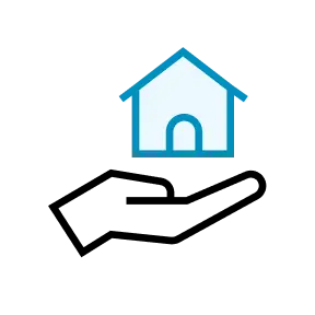 Icon Hand mit einem blauen Haus darüber