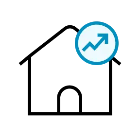 Icon Haus mit blauem Kursverlauf darauf