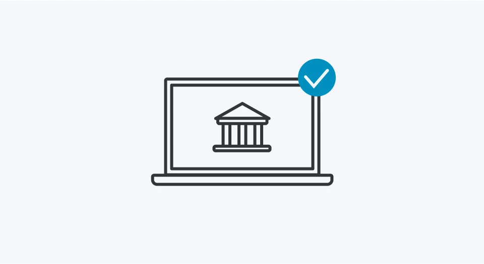 Icon Laptop mit Banksymbol auf dem Bildschirm