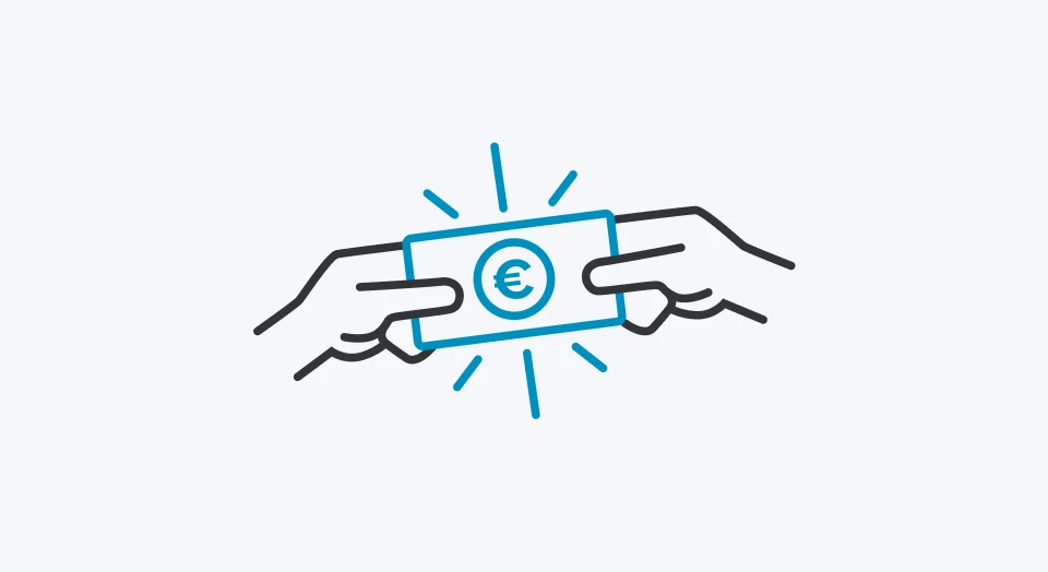 Icon zwei Hände, die einen Geldschein halten