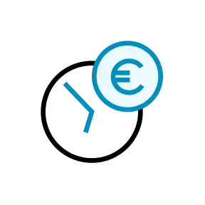 Icon Uhr mit blauem Euro-Zeichen darauf