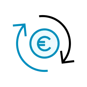 Icon blaue Euro-Münze, die rotiert