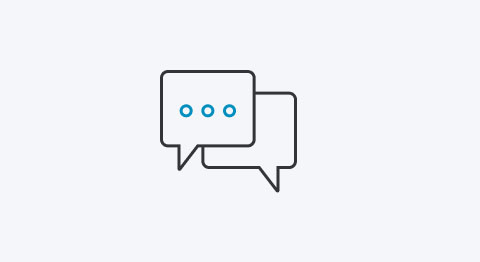 Icon zwei Sprechblasen überlappend und in der vorderen drei blaue Punkte