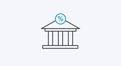 Icon Gebäude mit Prozentzeichen oben drüber als Steueranstalt