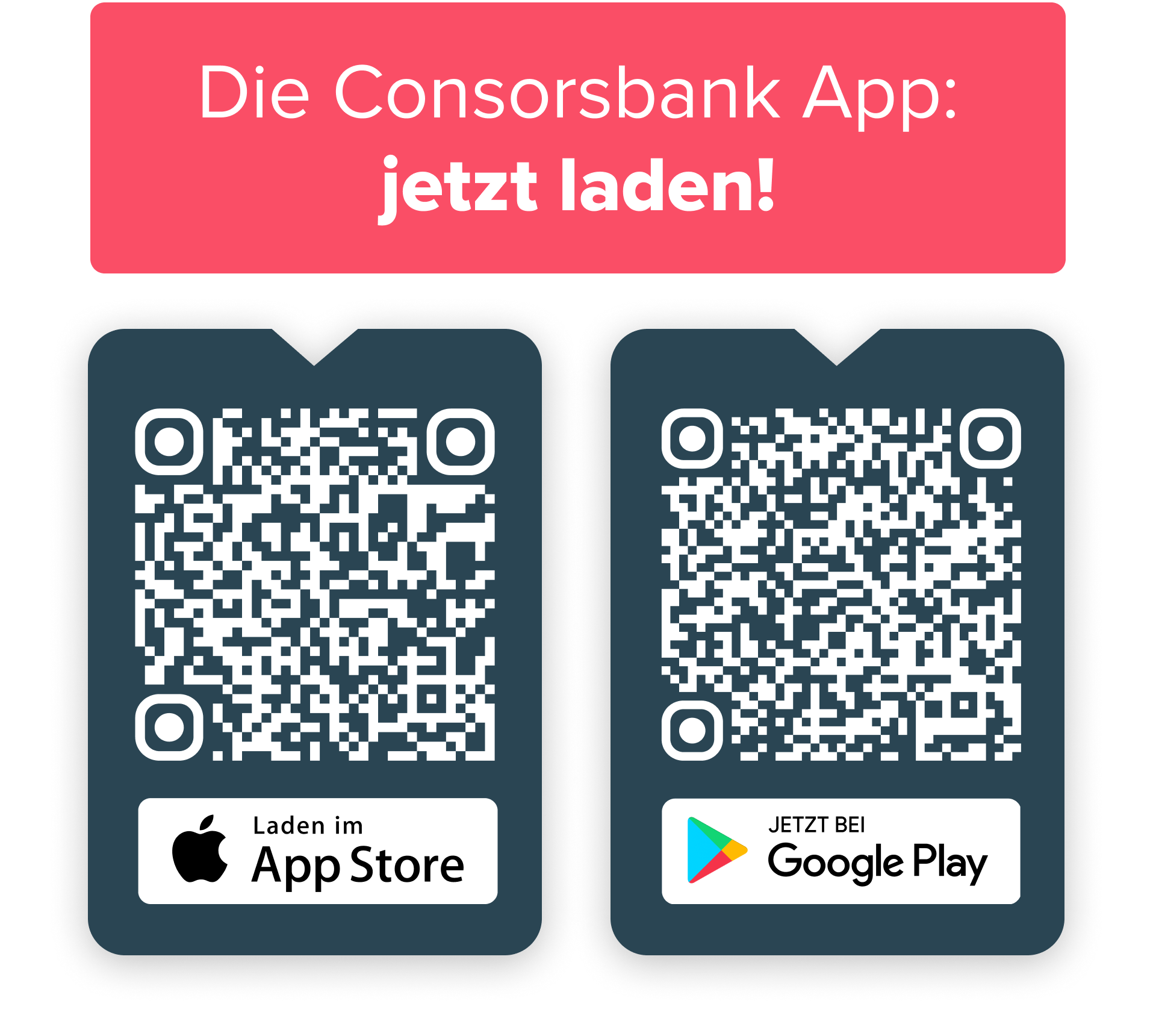 QR-Codes zum Download der Consorsbank App für den Apple App Store und Google Play Store