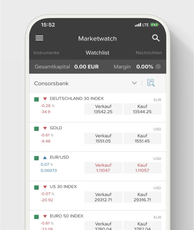 Smartphone mit geöffneter CFD-App