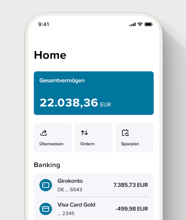 Smartphone mit Startscreen der Consorsbank App