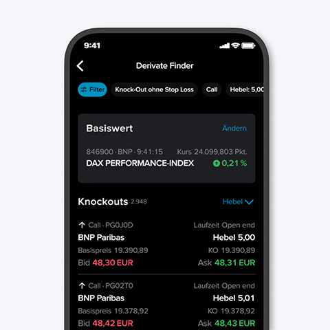 Smartphone mit geöffneter Consorsbank Pro App im Darkmode