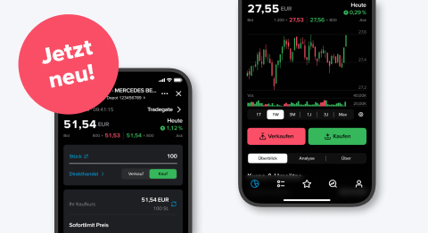 Zwei Smartphones mit geöffneter Consorsbank Pro App im Darkmode