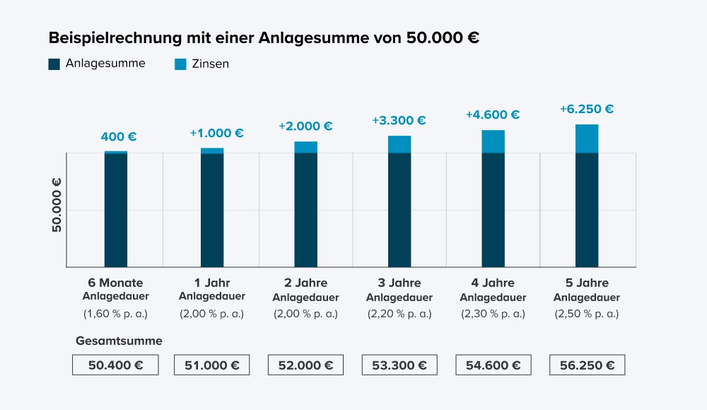 Schaubild Beispielrechnung mit einer Anlagesumme von 50.000€