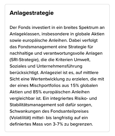 Text zur Beschreibung der Anlagestrategie, zu finden im Snapshot des Wertpapiers