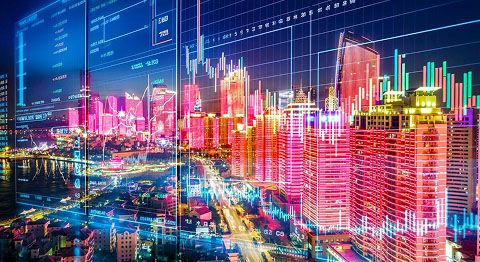 Skyline einer Stadt in bunt