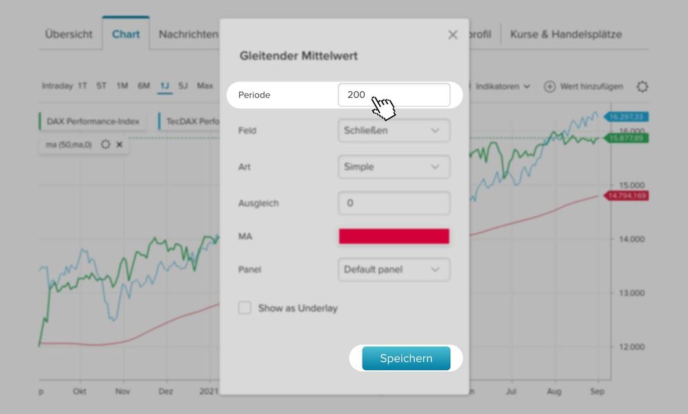Screenshot zur Einstellungsmöglichkeit von 200 bei der Periode