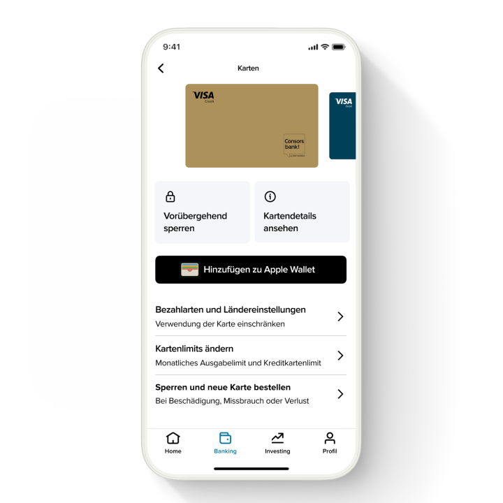 Smartphone mit geöffnetem CardControlTool