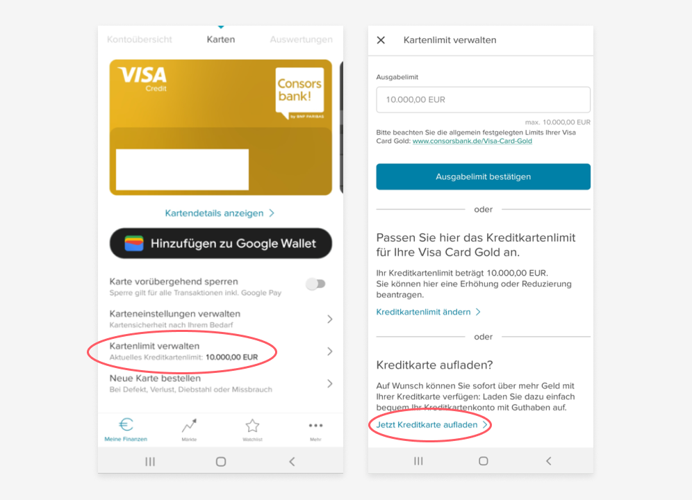 Ausgabelimit verhalten in der Consorsbank App