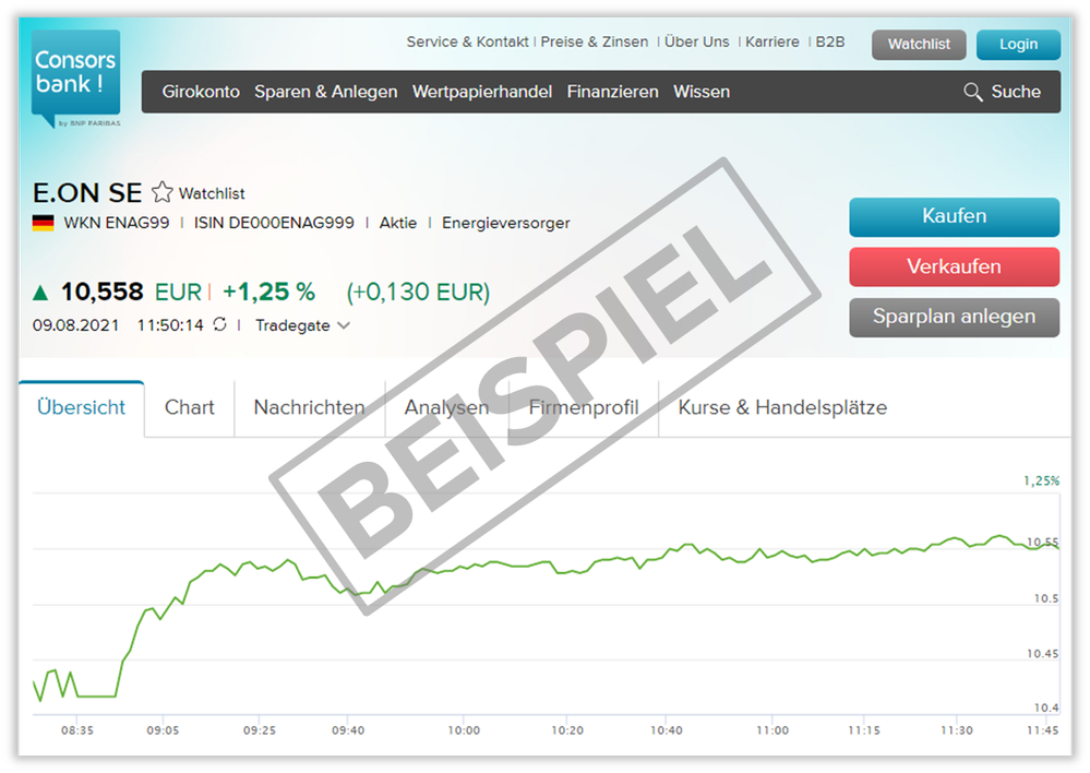 Screenshot vom Snapshot eines Wertpapiers