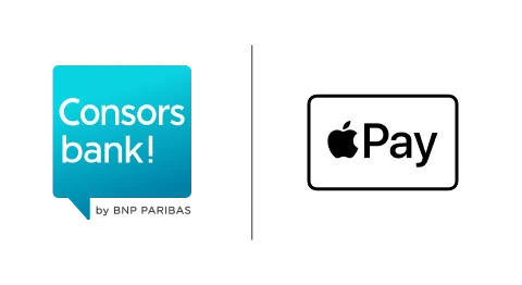 Blaues Consorsbank Logo und schwarze Apple Pay Logo