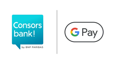Blaues Consorsbank Logo und Google Pay Logo