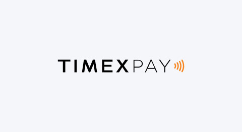 Logo Timex Pay schwarzer Schriftzug auf hellgrauem Hintergrund