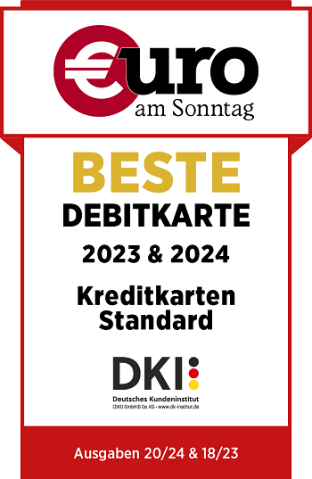 Auszeichnung von Euro am Sonntag "Beste Debitkarte 2023 & 2024"