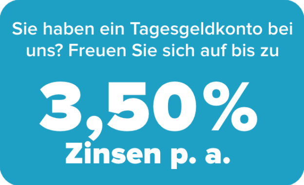 Störer 3,50 % Zinsen p. a. 