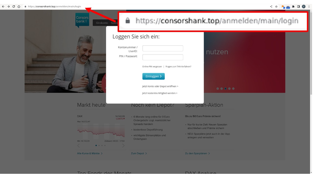 Beispiel gefälschte Consorsbank-Webseite