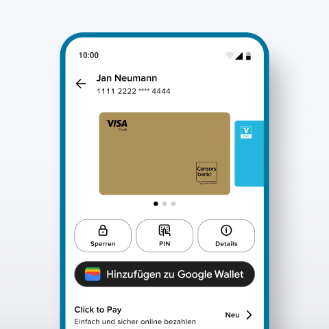 Smartphone mit geöffneter Kartenübersicht in der Consorsbank App