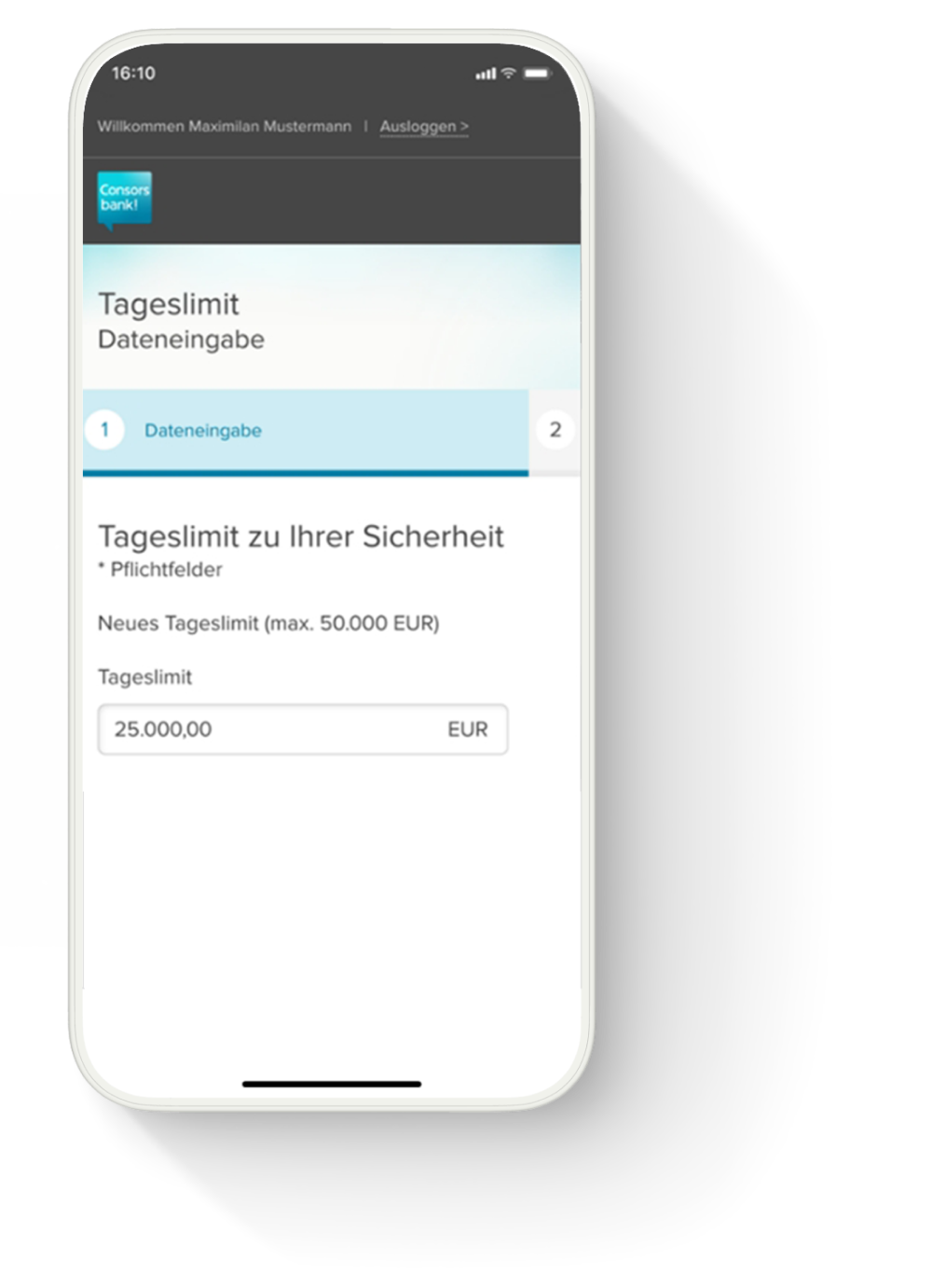 Appbildschirm Tageslimit